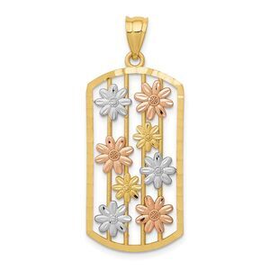 14k Yellow & Rose Gold with White Rhodium Daisy Dog Tag Pendant